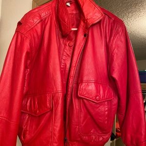 Red leather bomber